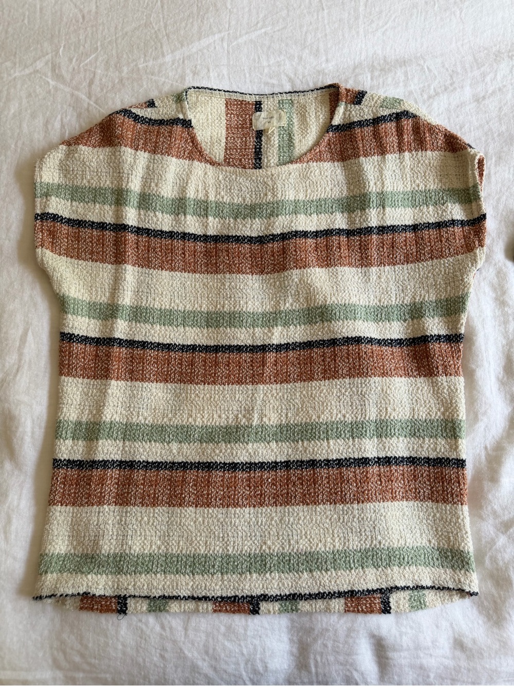 Billy Reid Striped Textured Knit Top in Cream, Rust & Sage